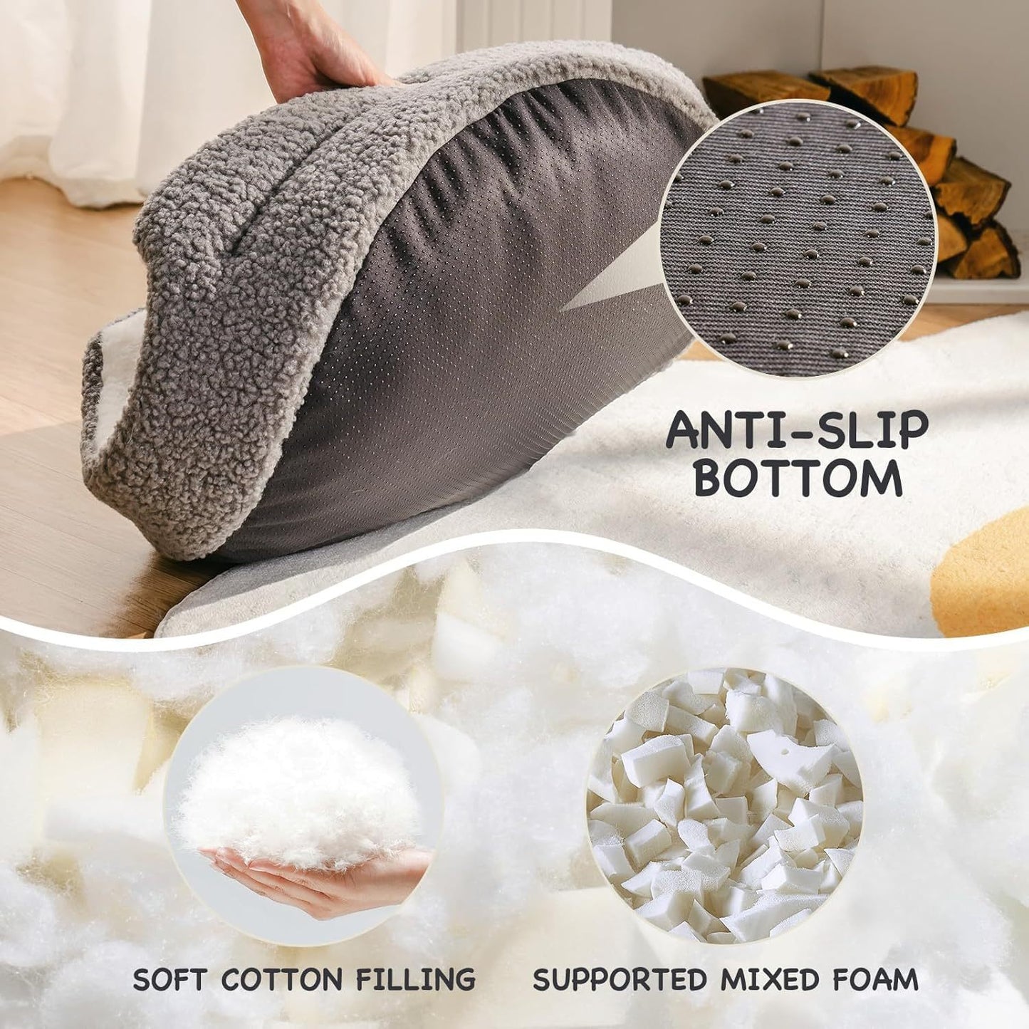Mewoo Washable Pet Bed For Small Dogs & Cats - 23x23x7 Inch Orthopedic Dog Bed With Non-Slip Bottom, Plush Round Bed For Puppies & Indoor Kittens, Grey
