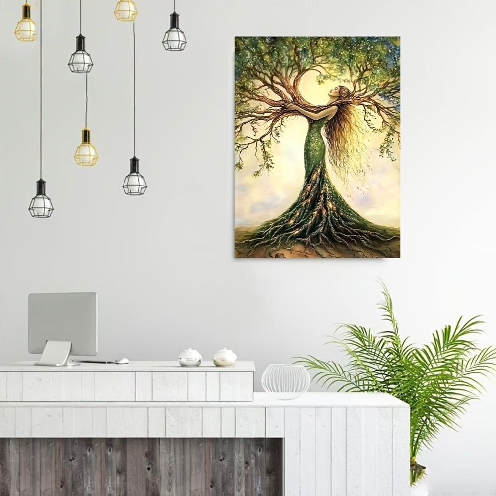 Room Decor 1pc Tree Of Life Canvas Art Print, Wooden Framed Nature-Inspired Wall Decor For Living Room, Bedroom, Office, Cafe - Unique Gift Idea, Creative Home Decoration