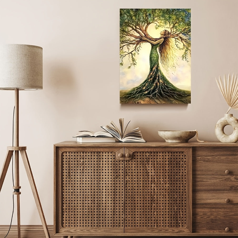Room Decor 1pc Tree Of Life Canvas Art Print, Wooden Framed Nature-Inspired Wall Decor For Living Room, Bedroom, Office, Cafe - Unique Gift Idea, Creative Home Decoration