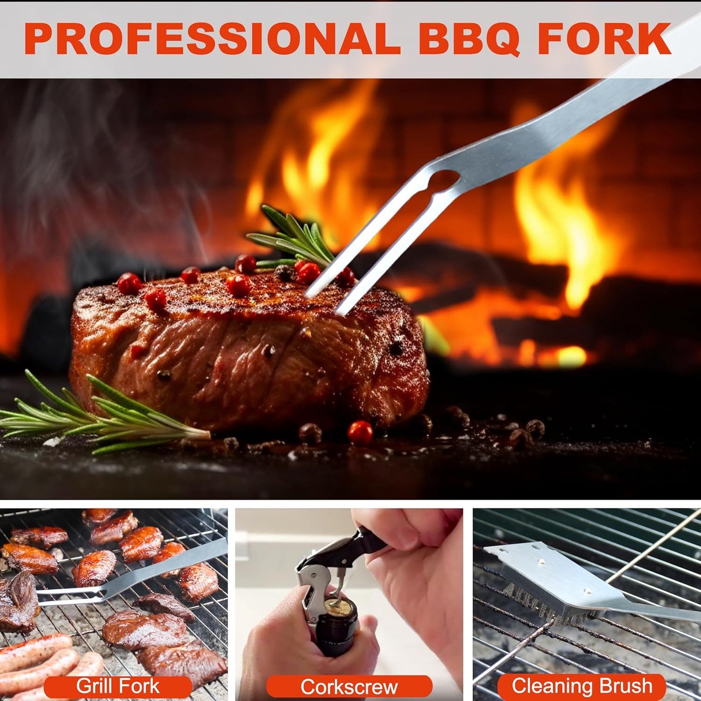 Grilljoy BBQ Accessories Grill Tools Set - 22PCS Stainless Steel Barbecue Grill Accessories For Outdoor Grill With Black Aluminum Case - Grilling Gifts For Men Dad -Grill Tools Kit