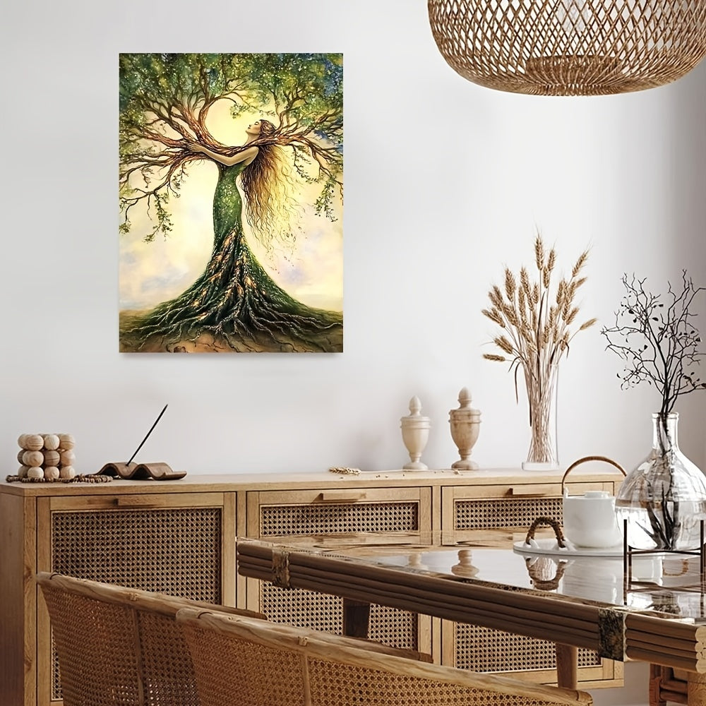 Room Decor 1pc Tree Of Life Canvas Art Print, Wooden Framed Nature-Inspired Wall Decor For Living Room, Bedroom, Office, Cafe - Unique Gift Idea, Creative Home Decoration
