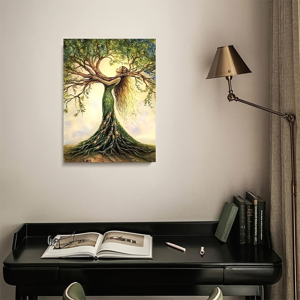 Room Decor 1pc Tree Of Life Canvas Art Print, Wooden Framed Nature-Inspired Wall Decor For Living Room, Bedroom, Office, Cafe - Unique Gift Idea, Creative Home Decoration