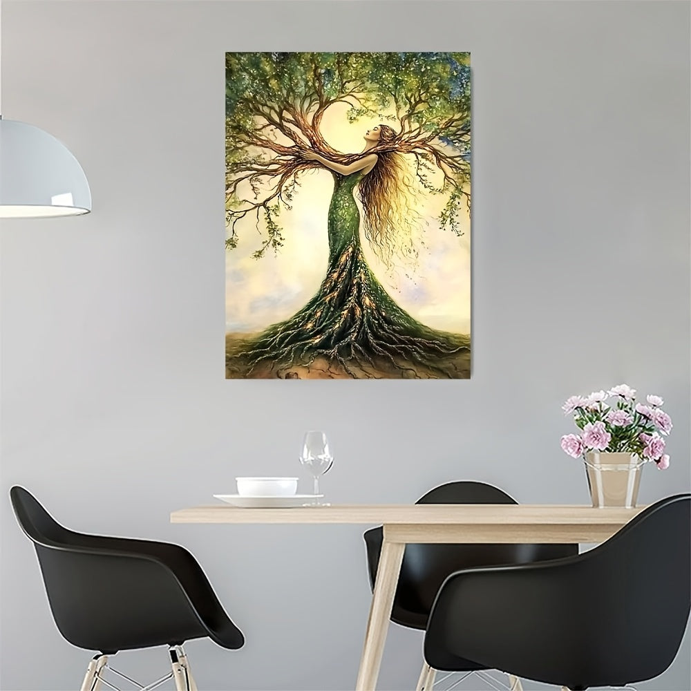Room Decor 1pc Tree Of Life Canvas Art Print, Wooden Framed Nature-Inspired Wall Decor For Living Room, Bedroom, Office, Cafe - Unique Gift Idea, Creative Home Decoration