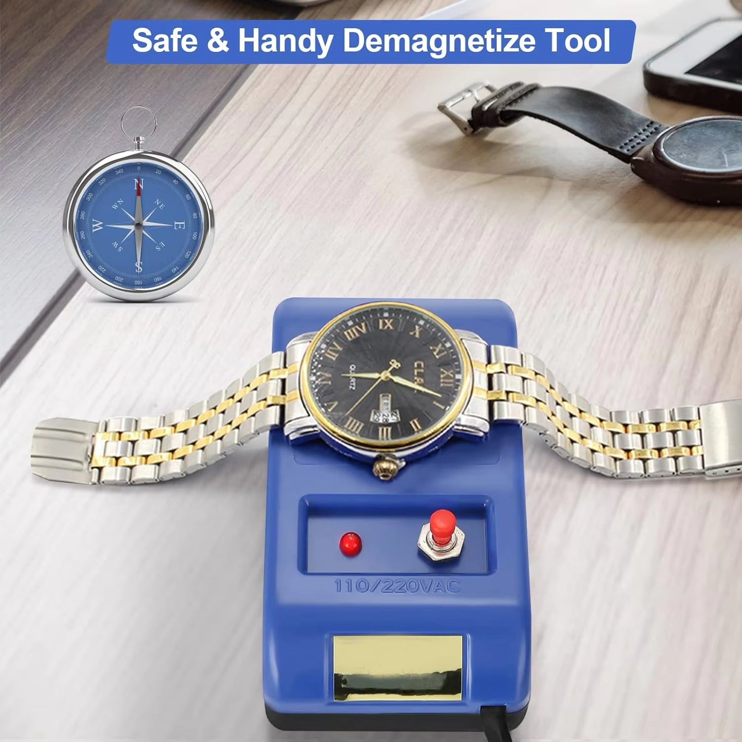 Electrical Demagnetizer Tools Compass Set For Watch Repair Degausser 110V220V Watch Repair Degausser Watch Repair Screwdriver Tweezers Electrical Demagnetise Demagnetizer Tools
