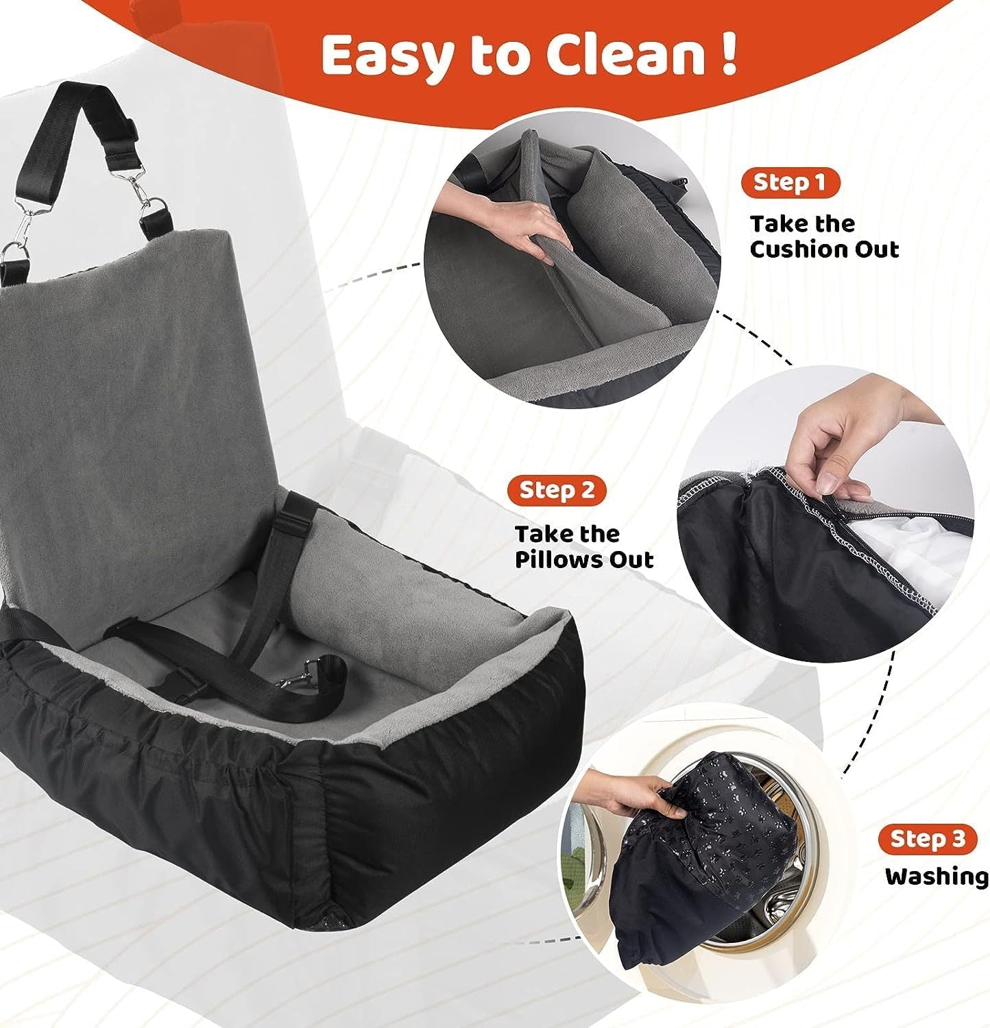 IFurffy Dog Car Seat, Pet Car Seat With Storage Pockets And Clip-On Safety Leash, Washable Coral Fleece Dog Booster Seat For Small Medium Dogs, Small Dog Car Seat For Travel Dog Car Bed ,Grey