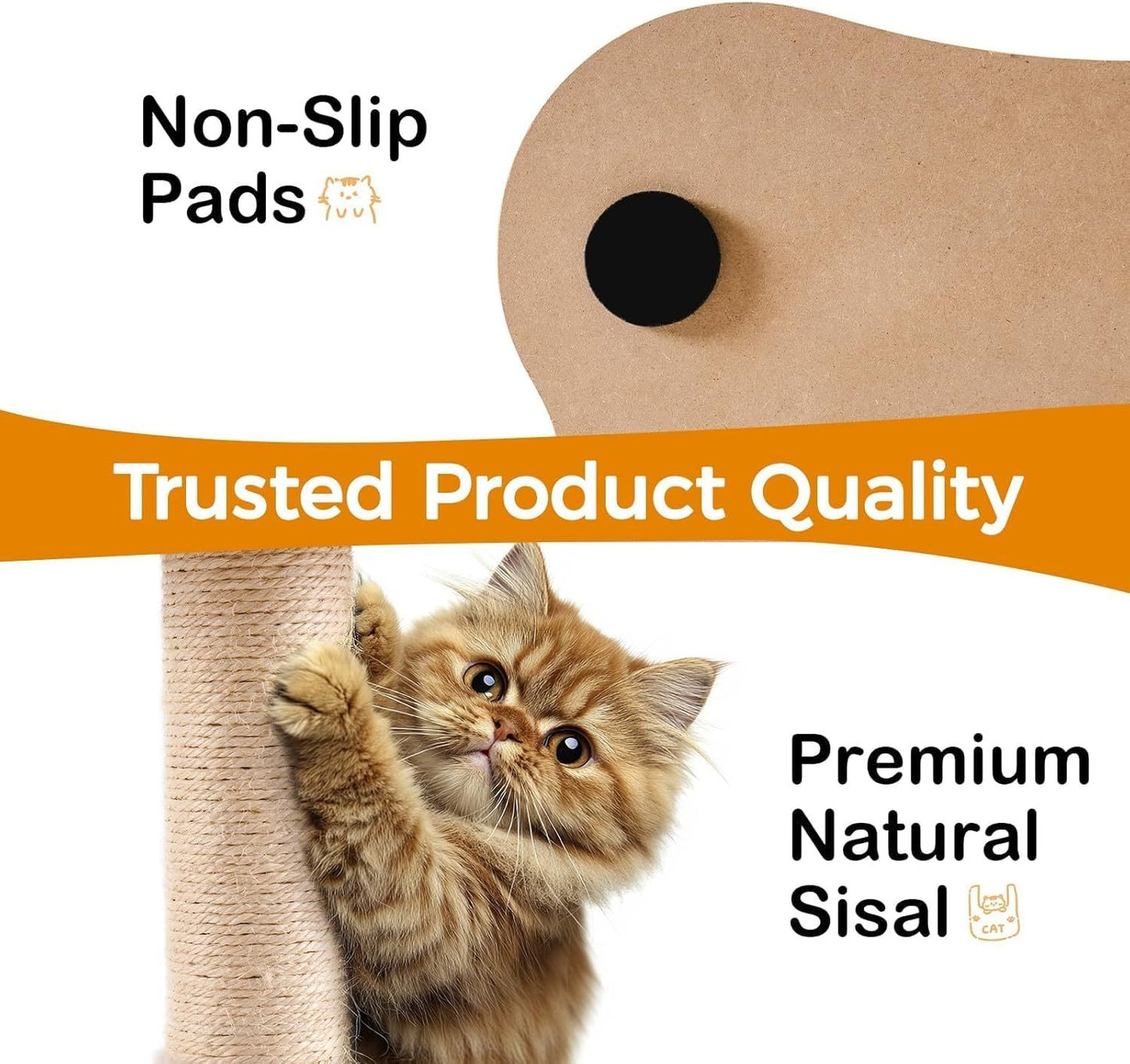 Mewoo Cat Scratching Post With Bed - Small Cat Tower With Sisal Scratcher, Removable Perch & Ball Track Toys For Indoor Cats Brown, Medium