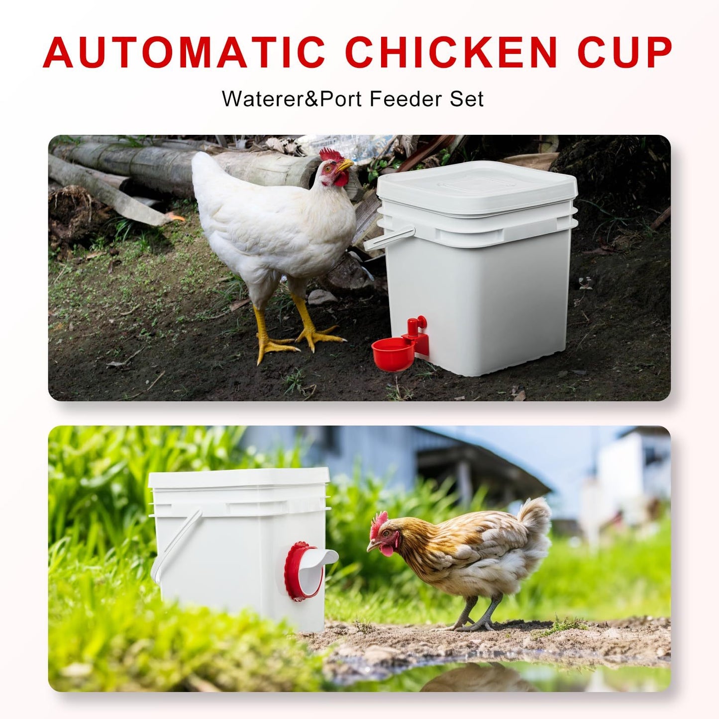 IFurffy Chicken Water Cups And Chicken Feeder Set, Automatic 6pcs Chicken Feeders And 6pcs Chicken Waterer Set For Chicken, Ducks, Birds, Geese, Quail Rain Proof Poultry Feeder Kit For Buckets,Troughs