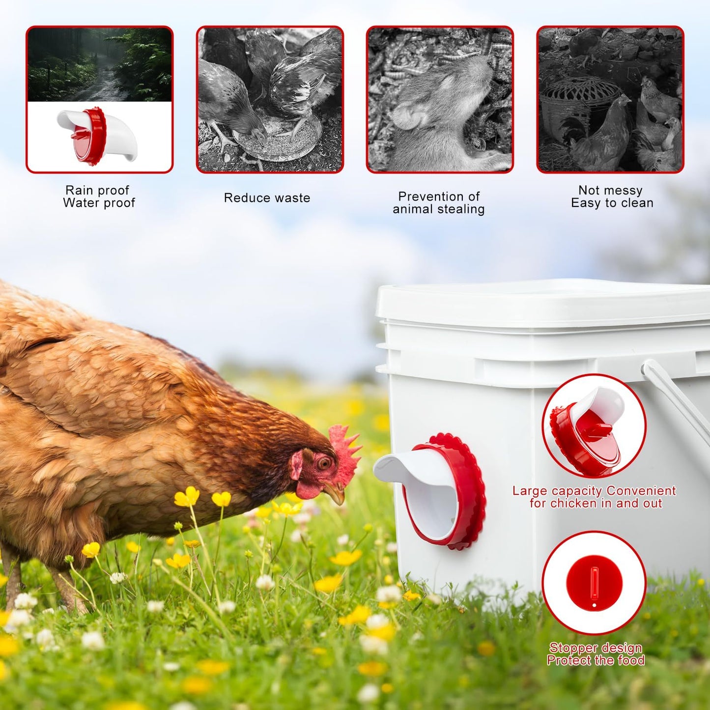 IFurffy Chicken Water Cups And Chicken Feeder Set, Automatic 6pcs Chicken Feeders And 6pcs Chicken Waterer Set For Chicken, Ducks, Birds, Geese, Quail Rain Proof Poultry Feeder Kit For Buckets,Troughs