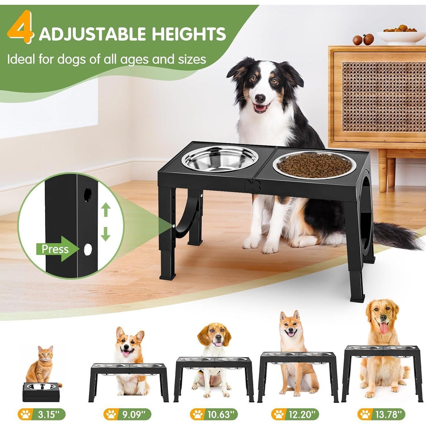 Xia Z Fashion Pet Products Black Dog Bowl Holder, height adjustable