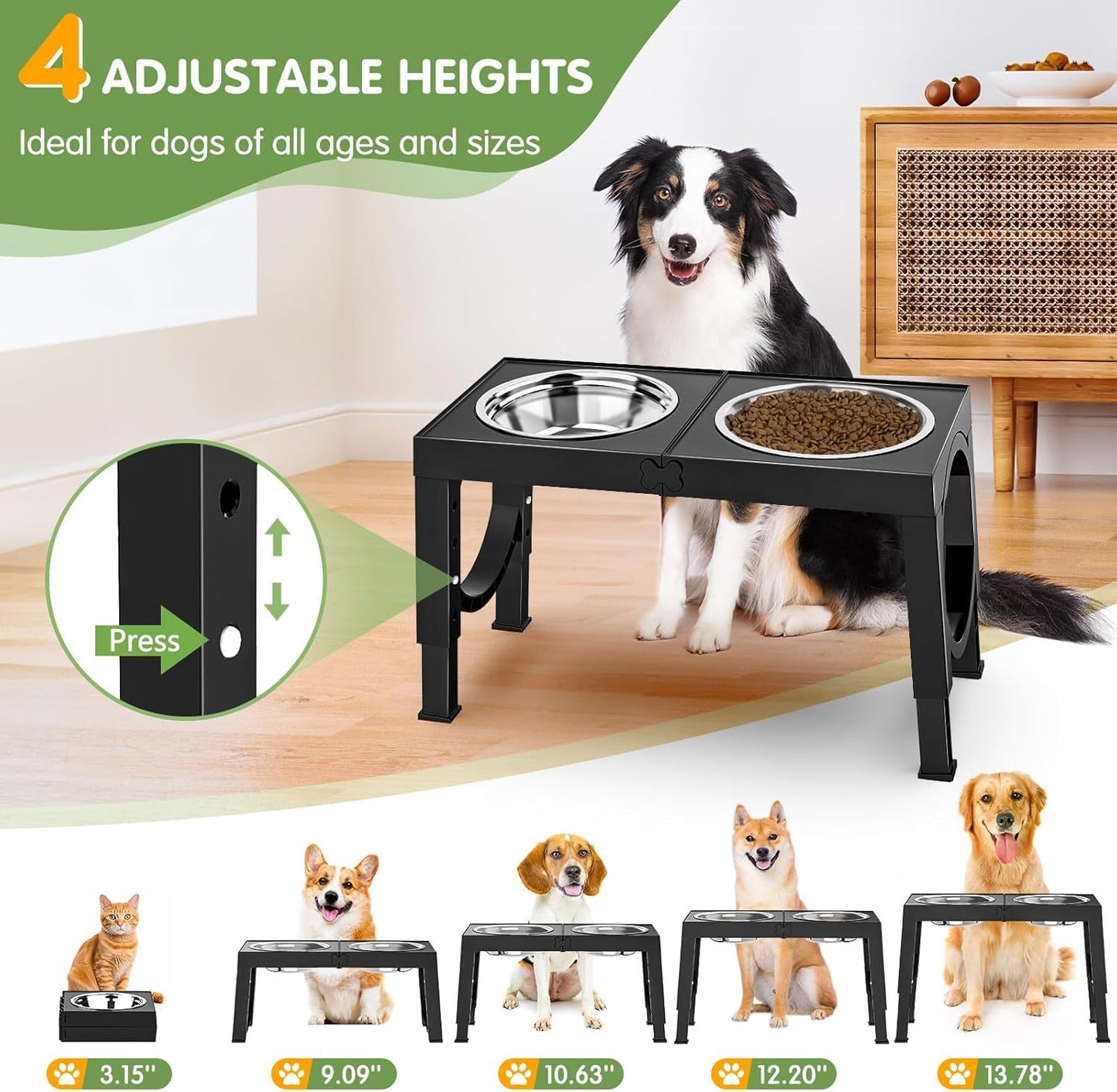 Xia Z Fashion Pet Products Black Dog Bowl Holder, height adjustable