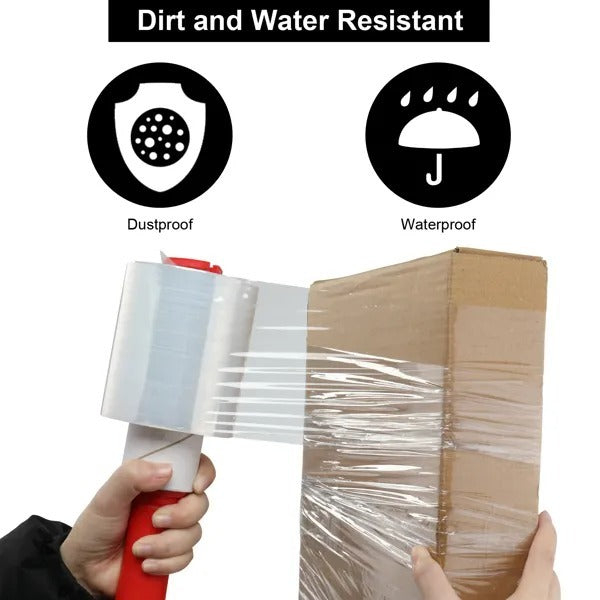 12pcs Polyethylene 4inx800ft Stretch Wrap, Clear, Includes Two Red Handles