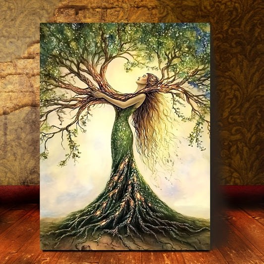 Room Decor 1pc Tree Of Life Canvas Art Print, Wooden Framed Nature-Inspired Wall Decor For Living Room, Bedroom, Office, Cafe - Unique Gift Idea, Creative Home Decoration