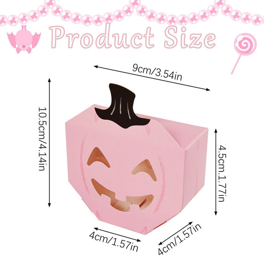 10Pcs Halloween Pink Pumpkin Gift Boxes Unique Candy Boxes With Hollow Scary Smiley Face Window Trick Or Treat Candy Goodie Bags For Halloween Birthday Party Haunted House Table Decoration