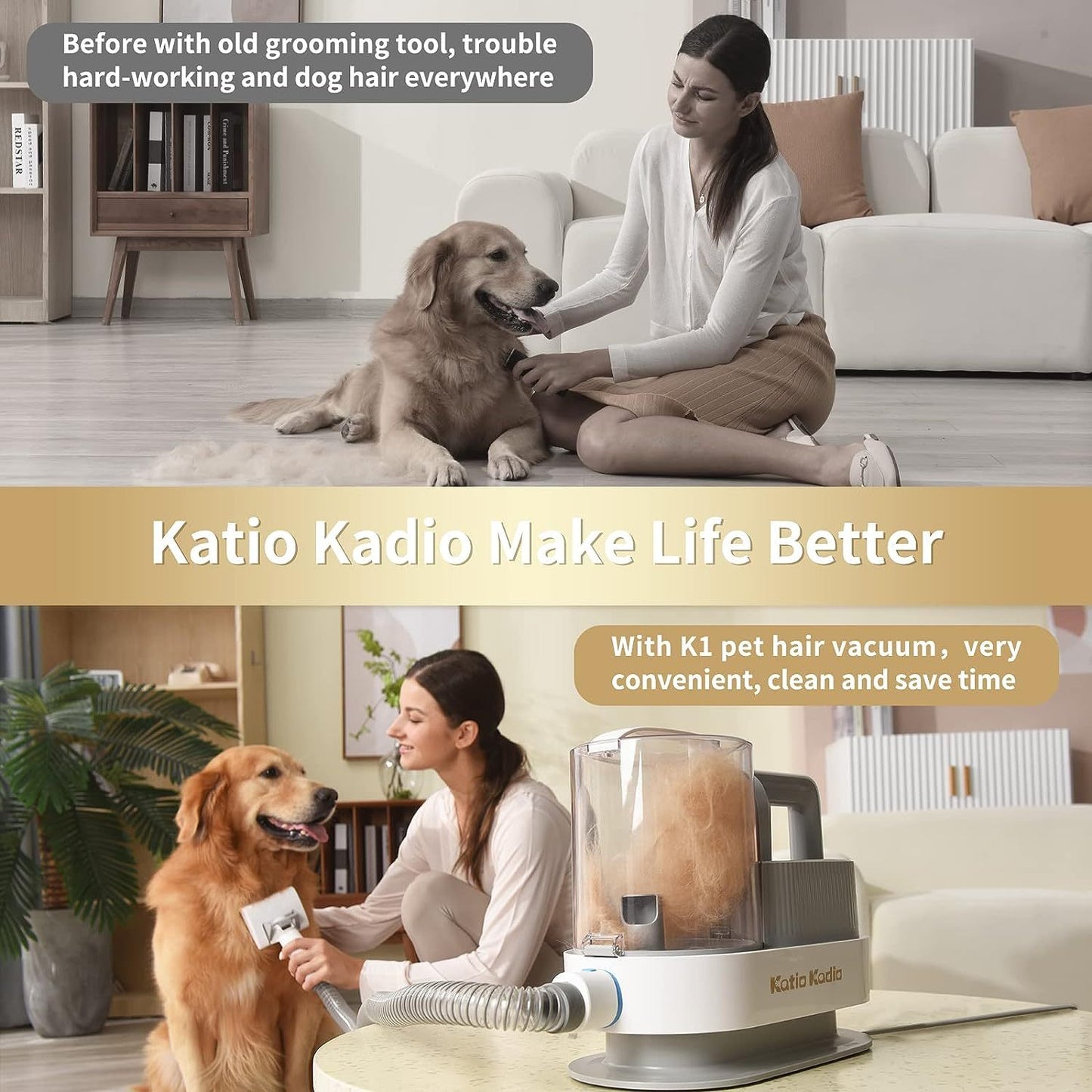 Pet Grooming Kit, 5 In 1 Dog Grooming Kit With 2 Suction Mode, Low Noise Dog Hair Remover, Dog Vacuums For Hair Cleaning For Shedding Small, Medium Pet For Dog Hair At Home