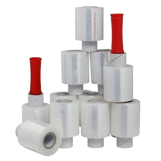 12pcs Polyethylene 4inx800ft Stretch Wrap, Clear, Includes Two Red Handles
