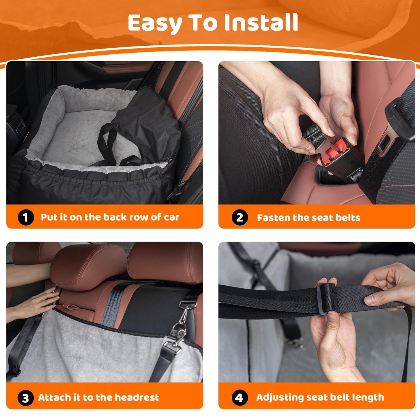 Coral Fleece Dog Booster Seat, Pet Travel Bed With Storage And Clip-on Leash, For Large Dogs 70 Lbs Or 2 Medium,Small Dogs